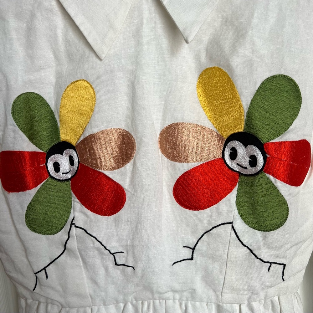 Hannah Kristina Metz Florence Dress Embroidered Happy Face flowers Retro Size 4 - Picture 11 of 12